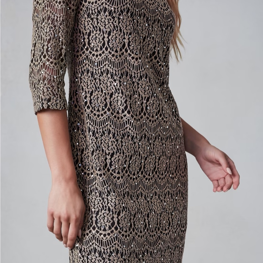 Eliza J Womens Lace Scalloped Boat Neck 3/4 Sleeve Sheath Dress